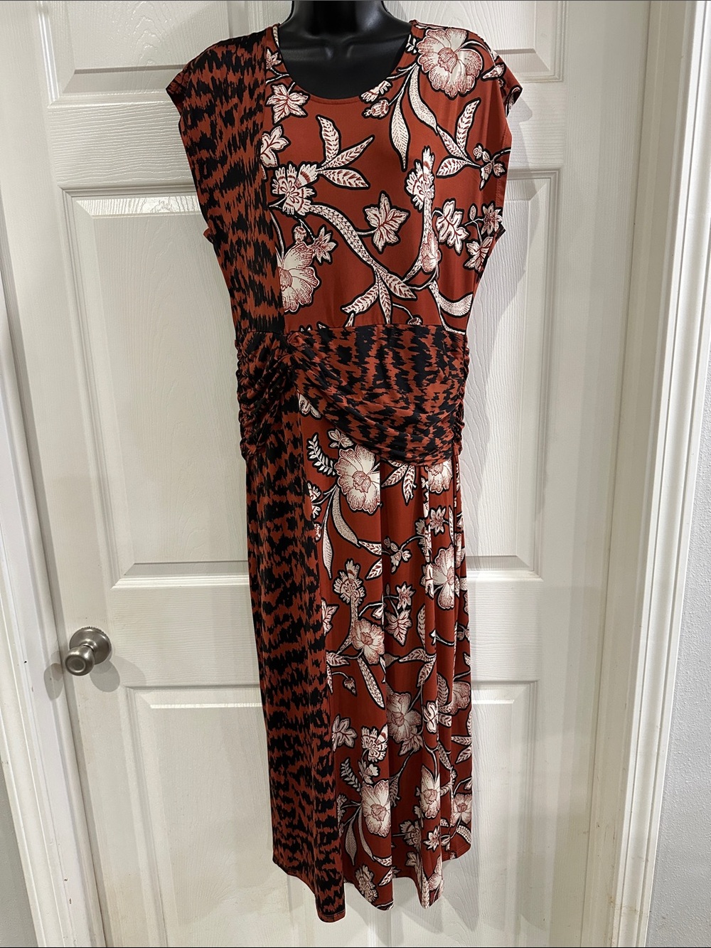 IMAN Rust Floral & Black Patterned Maxi Dress